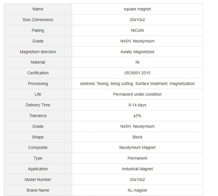 Good Quality N30 N33 N35 N38 N40 N42 N45 N48 N50 N52strong Permanent Block NdFeB Neodymium Magnets Magnetic Materials