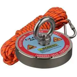 Kit da pesca con magnete Materiali magnetici al neodimio 950 libbre D90mm Corda da 49 piedi Foro svasato M10